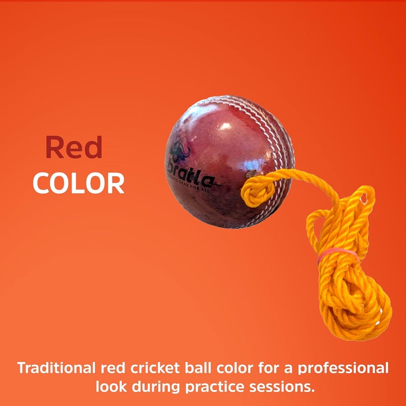 Bratla Hanging Cricket Ball with 10-Foot Cord | Leather Ball for Batting Practice & Hand-Eye Coordination | 5.5 oz Red Cricket Ball - Image 3